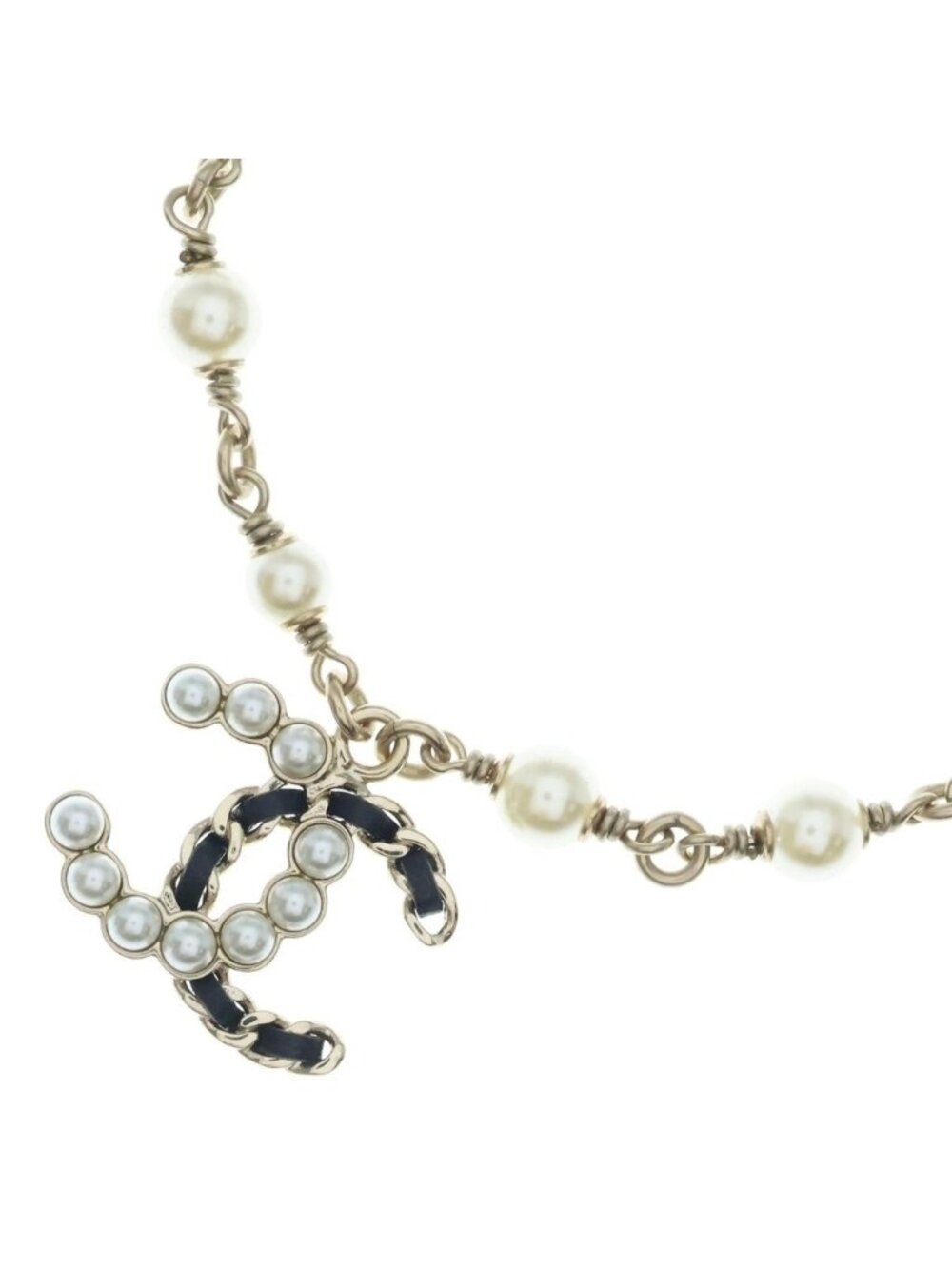 Chanel CC Logo Pearl Necklace Chain Gold